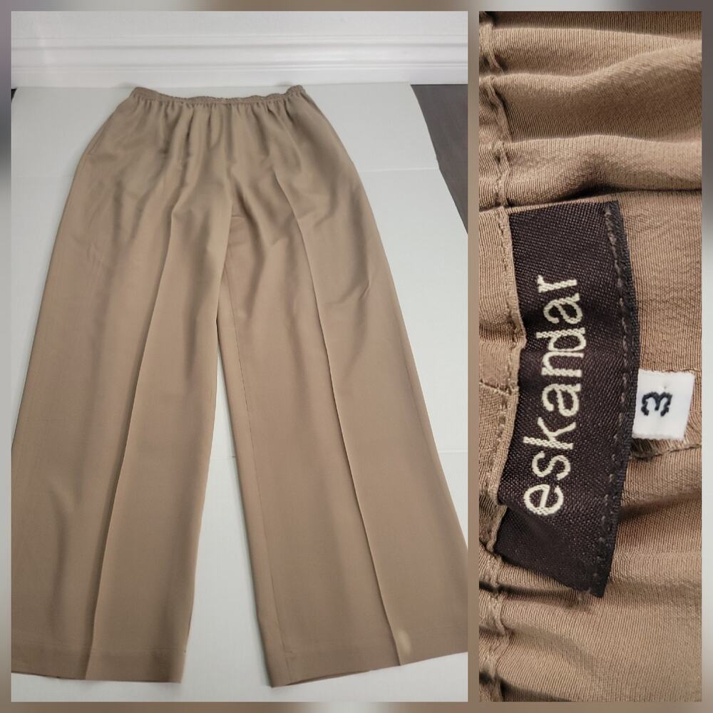 Eskandar High Rise Wide Leg Pull On Japanese Silk Pants In Tan Sz 3 (US 16-18)